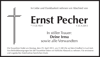 Traueranzeige von Ernst Pecher von Pegnitz-Zeitung